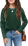 Haloumoning Maglione da ragazza, girocollo, lavorato a maglia, per bambini, a maniche lunghe, tinta unita, autunno, inverno, maglia, verde, 140 cm
