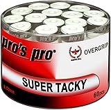 Overgrip Super Tacky Tape Plus Tennis Pros PRO - 60 Cinghie per Maniglia, Colore: Bianco