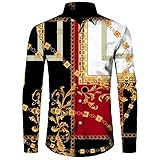oneforus Lusso Catena d'oro Modello Barocco 3D Stampato Manica Lunga Button-Down Camicia per Gli Uomini Street Style Trendy Tops