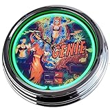 Orologio al neon Flipper Genie Gottlieb 1979 Orologio da parete decorativo, stile anni '50, stile retrò, orologio al neon, per sala da pranzo, cucina, soggiorno, ufficio, verde, ca.44cm