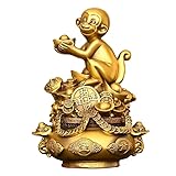NIBHZ Ottone Oro Scimmia Tesoro Ornamenti buona Fortuna Feng Shui Scimmia Zodiaco Soggiorno casa mobili Decorazione Artigianato,d'oro,12X8X16cm
