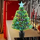 Piccolo albero di Natale da tavolo da 55 cm, mini alberi di Natale artificiali in fibra ottica pre-illuminati con luci a LED che cambiano colore, stella illuminata sulla cima dell'albero