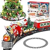 NLMWTI Trenino Elettrico per Bambini, Trenino Elettrico Natalizio, Treno per Albero di Natale con Luci a LED, Treni Elettrico Giocattolo con Pista Lunga per Regali di Natale