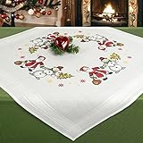 KAMACA Kit da ricamo natalizio a punto croce, in cotone, set completo da ricamo, kit da ricamo fai da te (Babbo Natale + pupazzo di neve MD 80 x 80 cm)