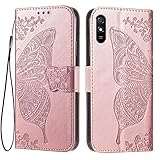 EASSGU Custodia per Redmi 9A / Redmi 9AT (6.53" Inches) Flip Folio Cover Magnetica per Telefono in Pelle con 3 Slot per Schede 1 Portafoglio, Case - Oro rosa