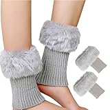 FIBOUND 1 Paio di Copristivali Corti All'uncinetto da Donna, Copristivali All'uncinetto con Polsini Corti, Scaldamuscoli E Copristivali Corti Intrecciati Lavorata A Maglia - Grigio Chiaro