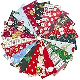 Jukway 20Pcs Natale Tessuto di Cotone 25 x 25 cm Patchwork Tessuto Natalizio Quadrati Motivi Natalizi Stoffa Artigianali Fasci di Panni per Cucito Decorazioni Fai da Te (25 x 25 cm -20PCS)