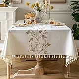 Pahajim Tovaglia quadrata in cotone e lino, lavabile, anti-pieghe, con nappe, per cucina, sala da pranzo, giardino all'aperto (beige, 130 x 140 cm)
