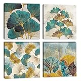 Artscope Stampe e Quadri su Tela 4 pz. Foglie di Ginkgo Biloba Immagine Fotografia Murale Tela Wall Art Bel Regalo per Home Decor Ristorante Cucina Regalo di Anniversario Compleanno 30x30CM