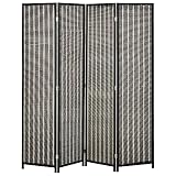 HOMCOM Paravento per Interni, Separé Pieghevole a 4 Pannelli, Divisorio per Ambienti in Legno e Bambù, 180x180x1.9cm, Nero e Marrone