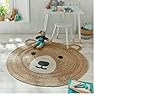 Sanwariya Rugs Tappeto rotondo intrecciato con motivo orsetto: perfetto per la camera dei bambini e altro (180 cm rotondo)