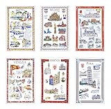 Generico Set 6 Strofinacci Souvenir Italiani Cotone Made in Italy Città Roma Venezia Pisa Firenze Milano Napoli
