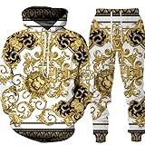 keephen Tuta da uomo in stile barocco con cappuccio + pantaloni da jogging Set Catena d'oro stampata in 3D Lusso Unisex 2 pezzi Set Tuta Streetwear