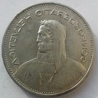 5 franchi svizzeri argento 1937 usato