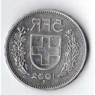 5 franchi svizzeri argento 1932 usato